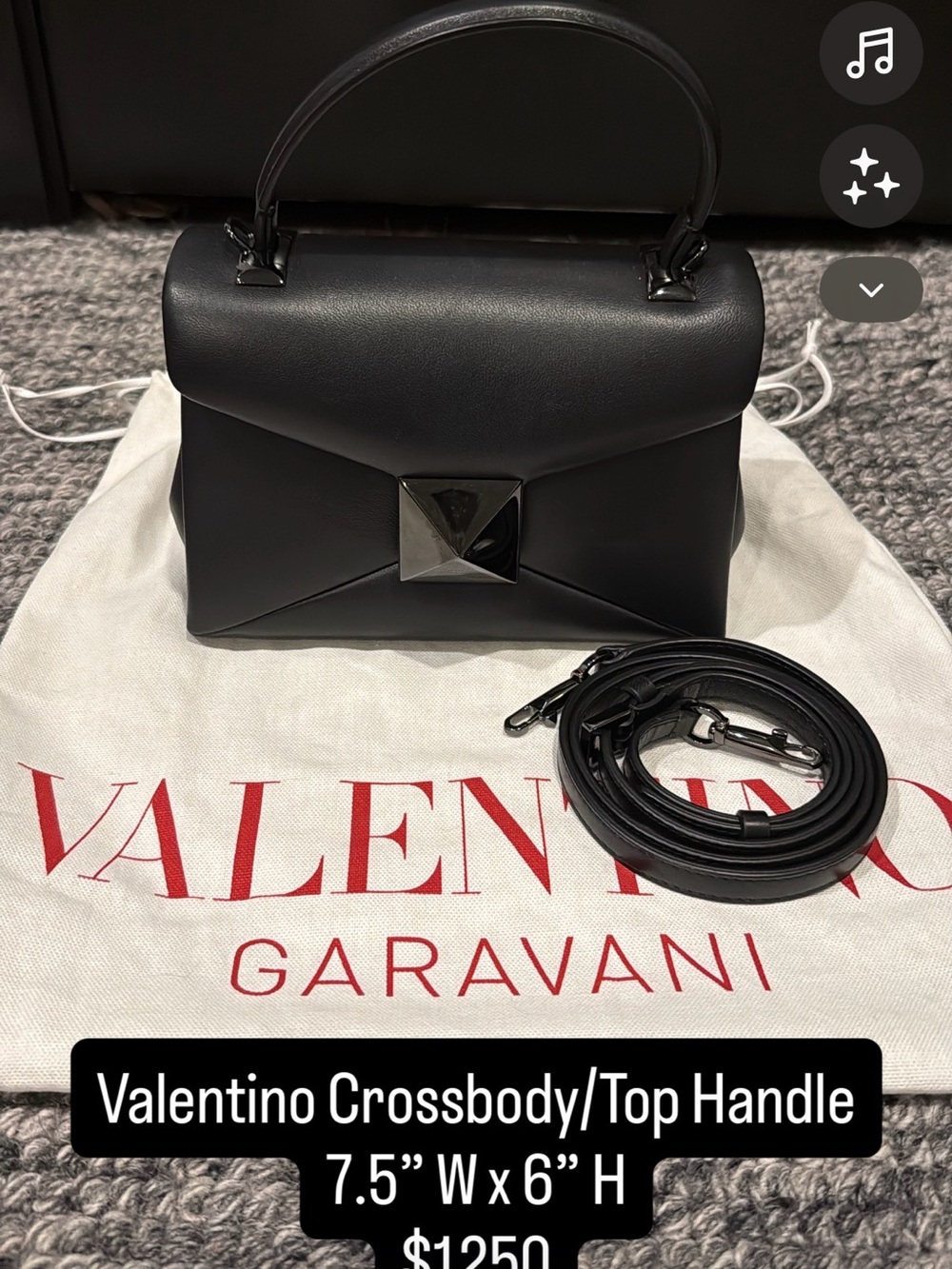 Valentino Garavani Black Leather Top-Handle Crossbody with Pyramid Clasp